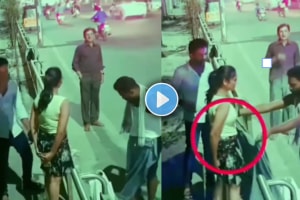 shocking video of girl's skirt was torn on road unknown person helped her while her friend laughed