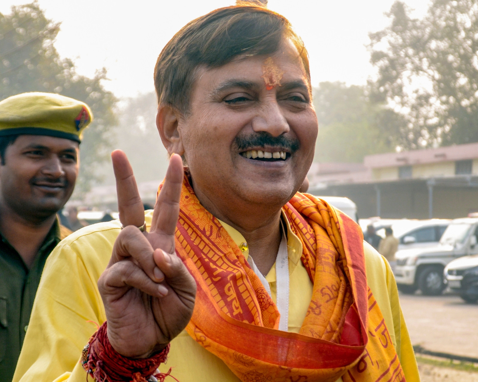 BJP candidate Suresh Awasthi attends a counting centre amid the counting of votes for the Sisamau Assembly by-election in Kanpur. (Photo credit: PTI)