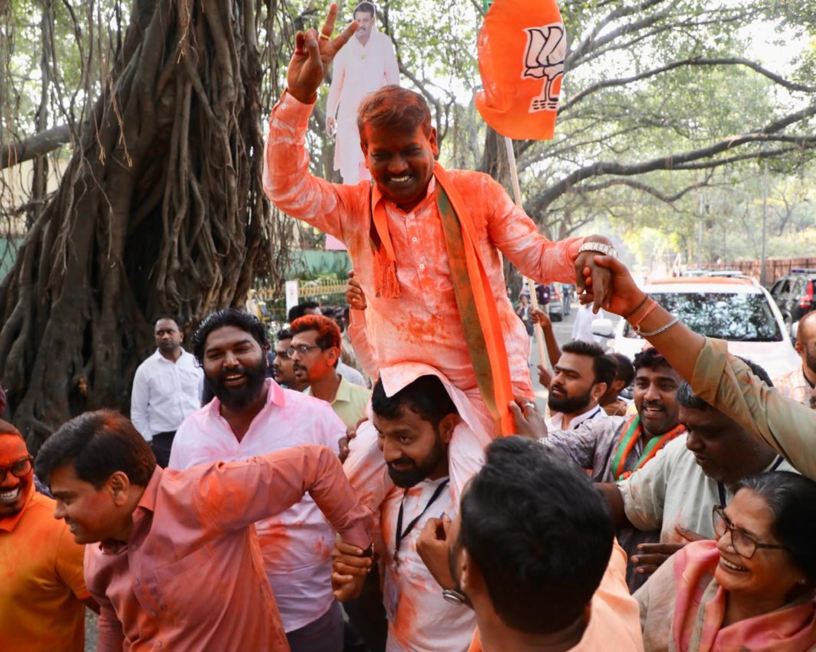 Chetan Tupe, NCP candidate for the Hadapsar constituency, arrived at the counting centre on Saturday. (Express photo: Arul Horizon)