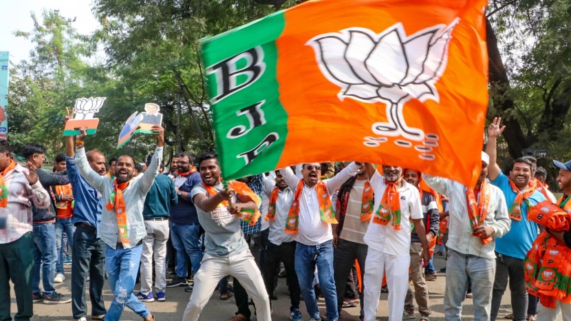 BJP supporters celebrate their victory in the Bihar assembly by-elections, in Patna. (Photo credit: PTI)