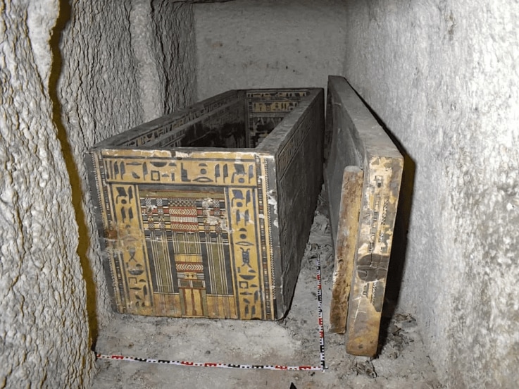 The woman's remains were contained in two painted coffins, one stacked inside the other. Egyptian Ministry of Tourism and Antiquities