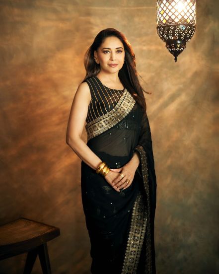 Bollywood Superstar Madhuri Dixit shares her glorious black saree photos on social media