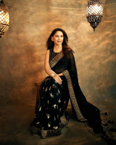 Bollywood Superstar Madhuri Dixit shares her glorious black saree photos on social media