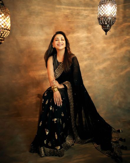 Bollywood Superstar Madhuri Dixit shares her glorious black saree photos on social media