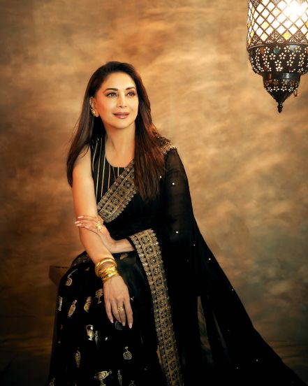 Bollywood Superstar Madhuri Dixit shares her glorious black saree photos on social media