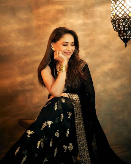 Bollywood Superstar Madhuri Dixit shares her glorious black saree photos on social media