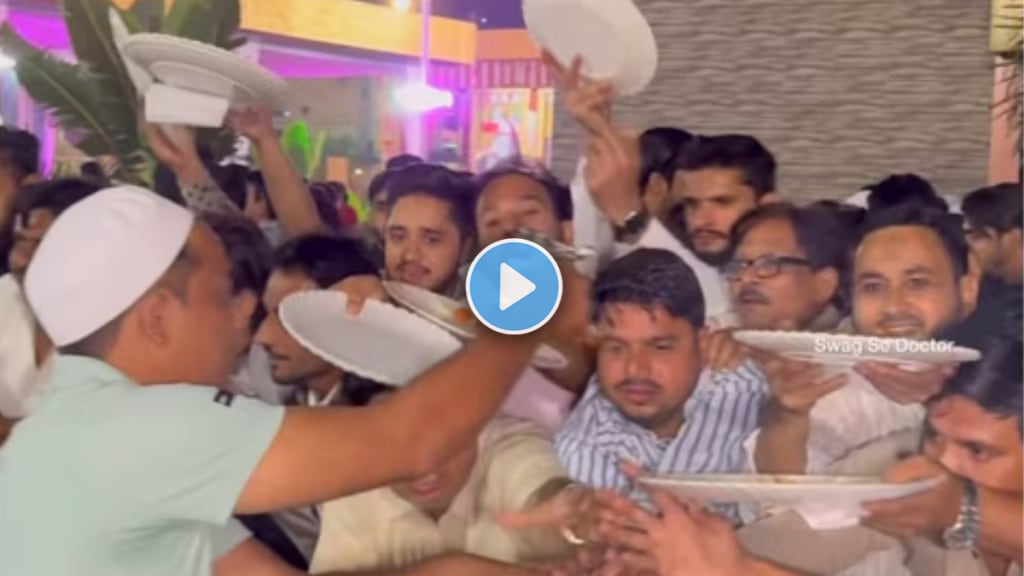 Watch viral video Wedding guests engage in battle to grab for non-veg food;