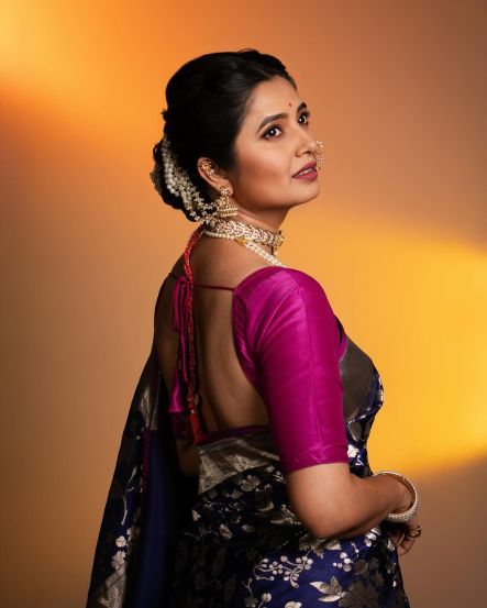 Prajakta traditional saree photoshoot post shared on social media