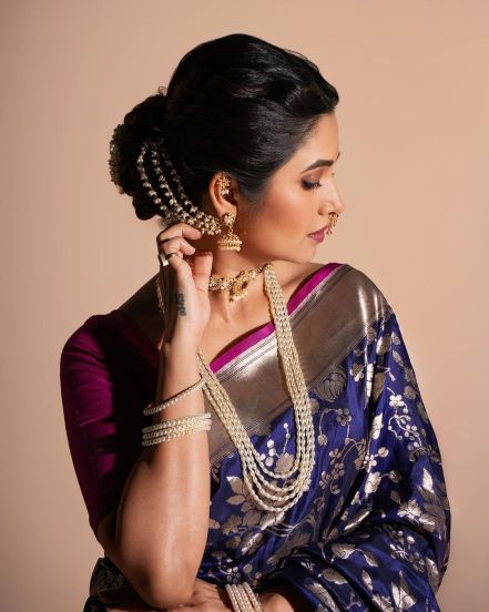 Prajakta traditional saree photoshoot post shared on social media