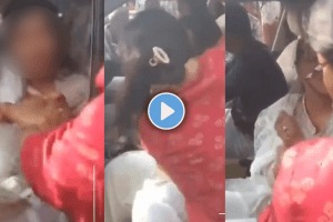 Sarpanch husband caught cheating on his wife with girlfriend wife beats girlfriend video viral mp