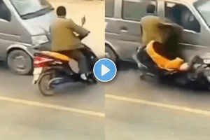 Road Accident van hit scooter smashed into pieces video viral on social media