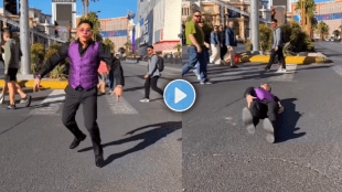 Viral video of a man dancing on Taambdi Chaamdi marathi song sleeping on road in foreign