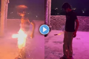 Viral video of a young man puts fire cracker between legs Diwali crackers stunt video went viral on social media