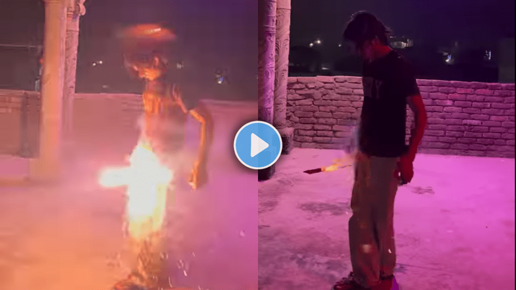 Viral video of a young man puts fire cracker between legs Diwali crackers stunt video went viral on social media