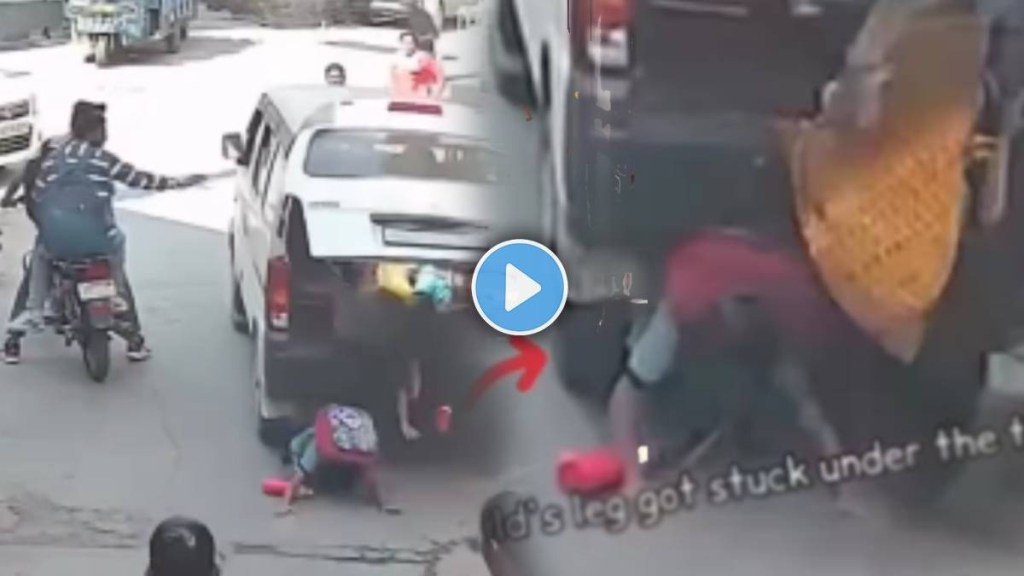 School children falling from van shocking viral video on social media