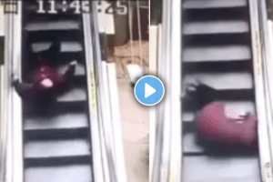 Viral video of a woman falling from an escalator due to feeling dizzy