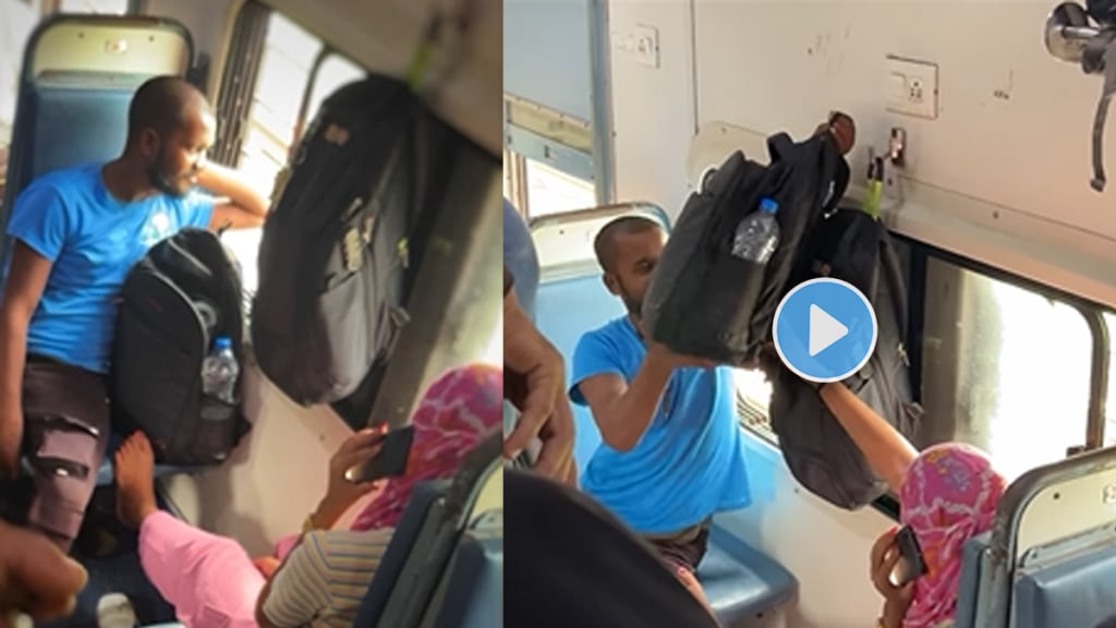 woman misbehaving in a train with a man Viral video on a social media