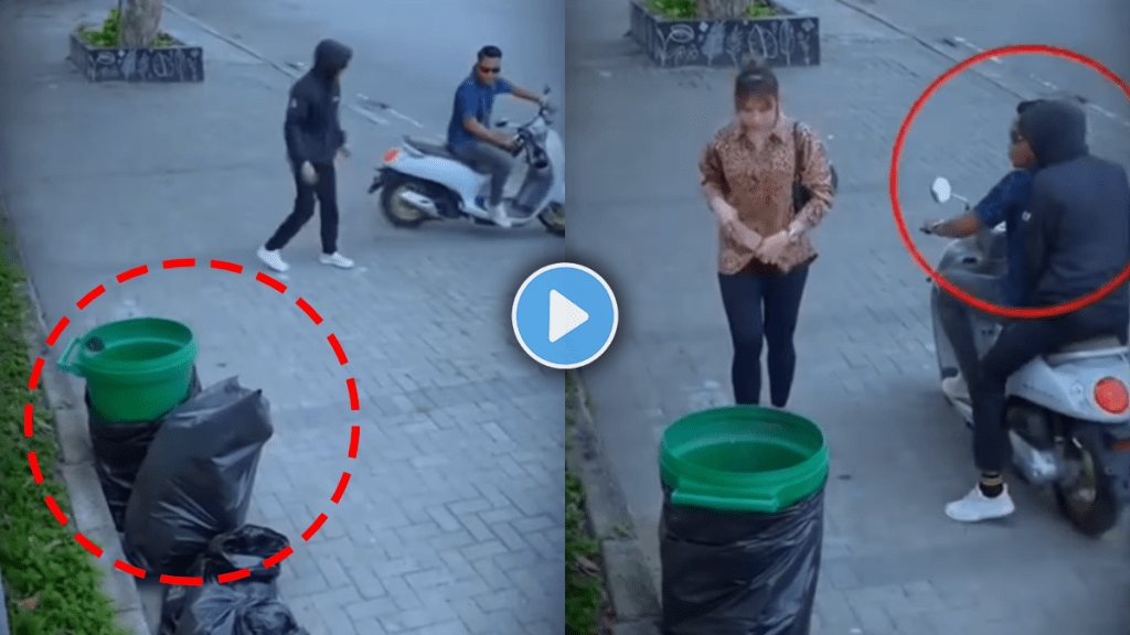 Young woman hide in garbage bag to protect herself from two men shocking video viral