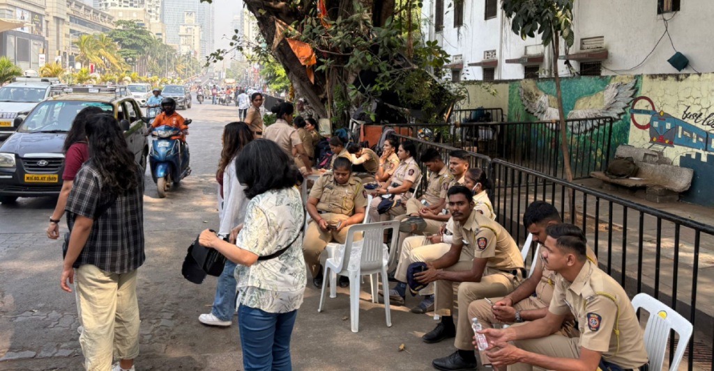 Police force at vote counting center at mahalaxmi sports ground hall for Worli Constituency vidhan sabha election result