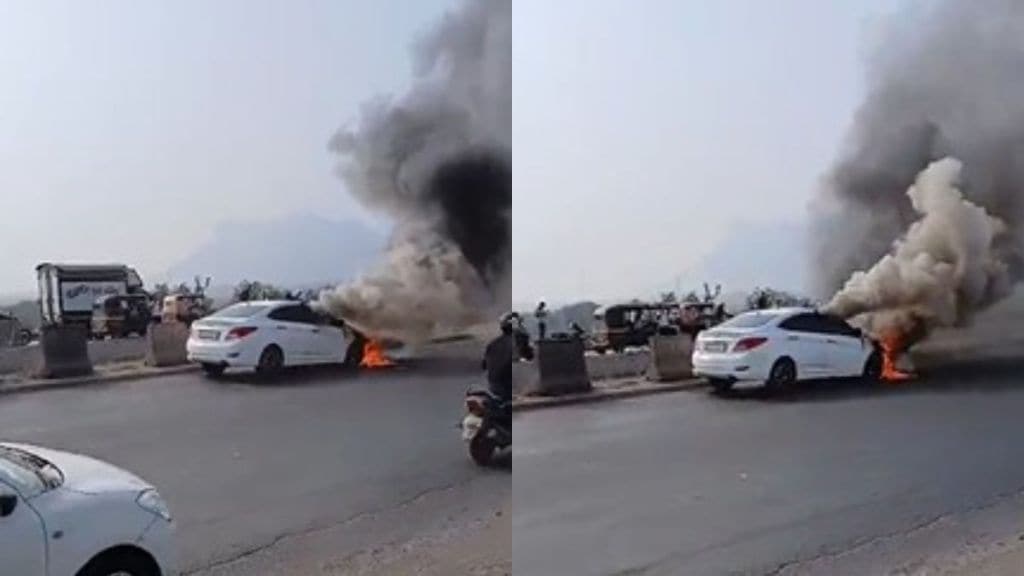 Car catches fire on Mumbai-Nashik highway traffic jam on the highway