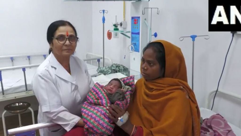 Image of the twin newborns or a hospital staff member holding them