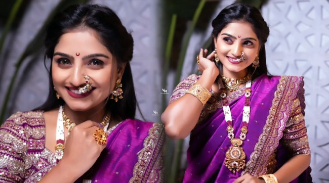 Komal Kumbhar Purple Nauvari Saree Look