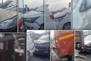 accident on Gowari flyover in Sitabardi involved 12 15 vehicle collisions