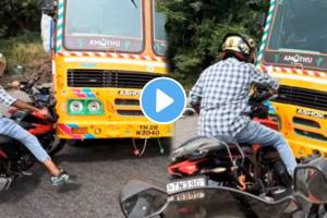 Shocking video Tamilnadu video biker came in front of Truck driver not stop vehicle shocking video viral