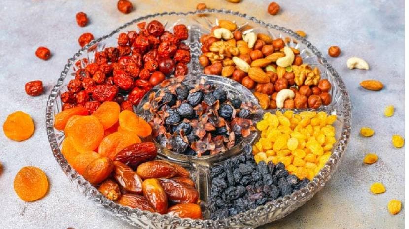 Eating dried fruits in water 