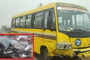 car hit student bus Motala , car hit person Death Motala ,