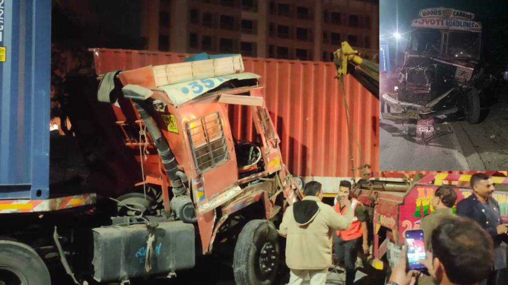 truck driver lost control crashing into parked container on Mumbra Bypass Road