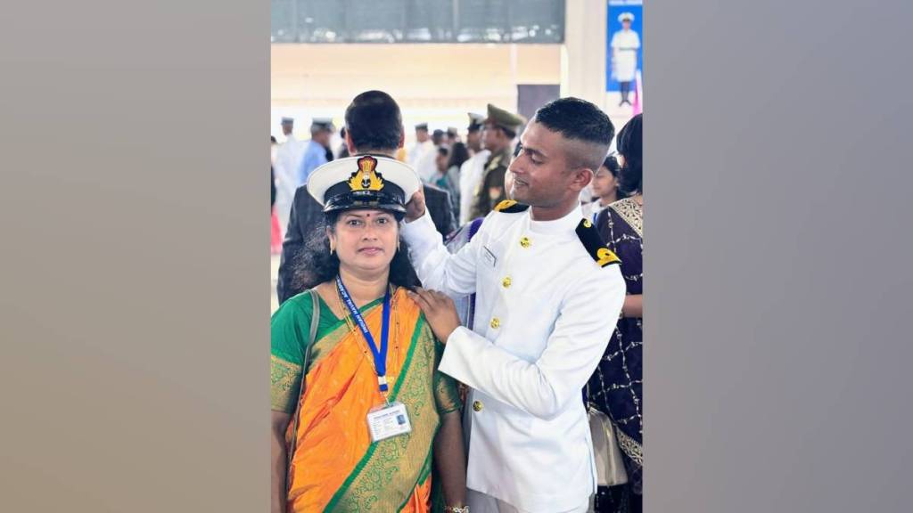 Karthik Raju Bazar selected as sub lieutenant in Indian navy saluted his mother after receiving his navy cap