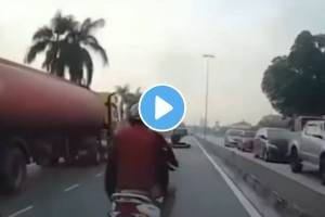 Tanker accident shocking video goes viral on the internet truck and bike accident know in marathi