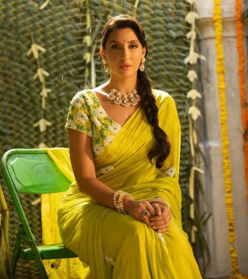 Nora Fatehi White Designer Saree Look