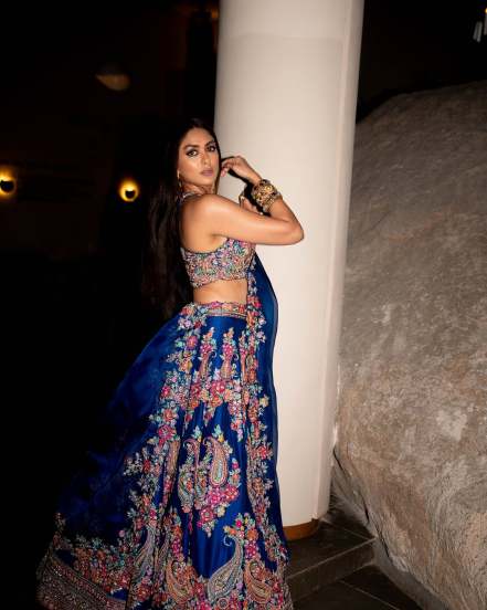 Mrunal Thakur stuns in designer blue lehenga