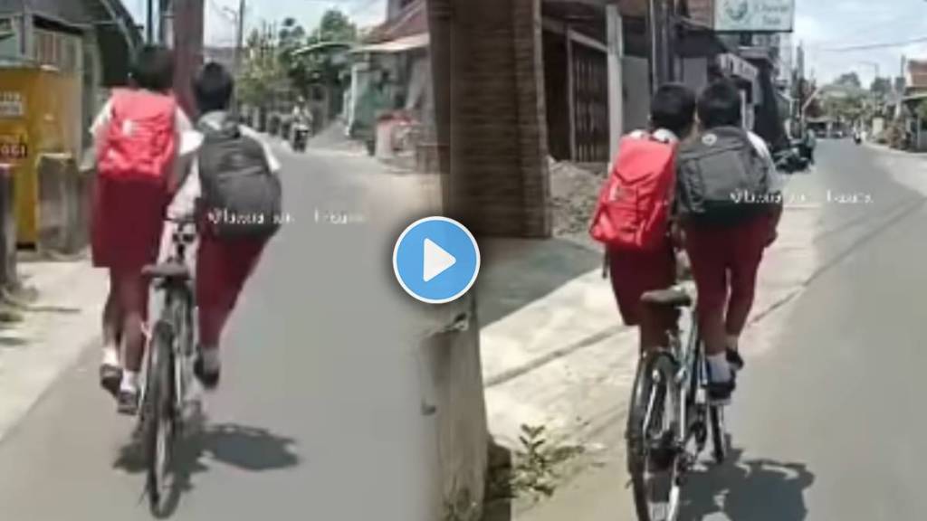 School Students Ride One bicycle