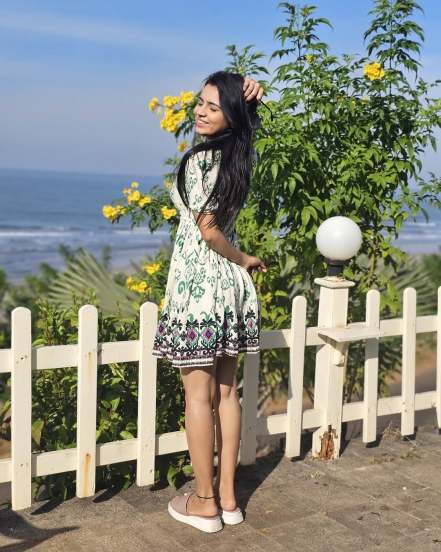 Shiva Fame Srushti Bhalekar Shares cute photos on social media in white frock in the background of nature