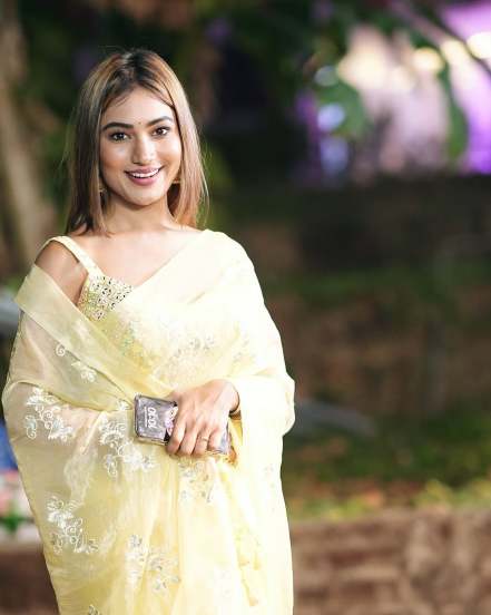 'Paaru' Fame Purva Shinde shares pictures in yellow saree for a wedding on social media