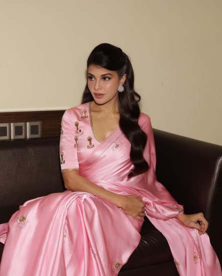 Jacqueliene Fernandez shares glamorous photos in pink silk saree on social media