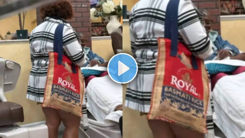 US woman flaunting basmati rice bag video