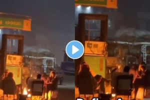 Shocking Video: Fire Lit at Petrol Pump to Warm Up