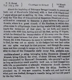 An English letter dated March 14, 1665; sent from Karwar to Surat, provides details of campaign  Basrur