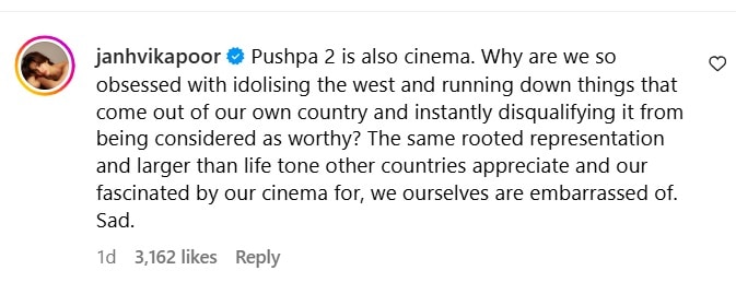 Janhvi Kapoor Defends Pushpa 2