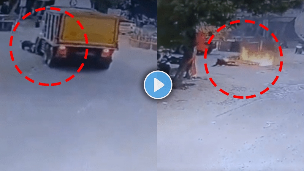 Truck and bike accident bike rider caught fire in telangana shocking accident video viral