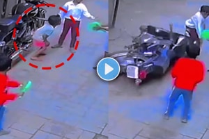 Shocking video of Bike fell on boy accident viral video on social media