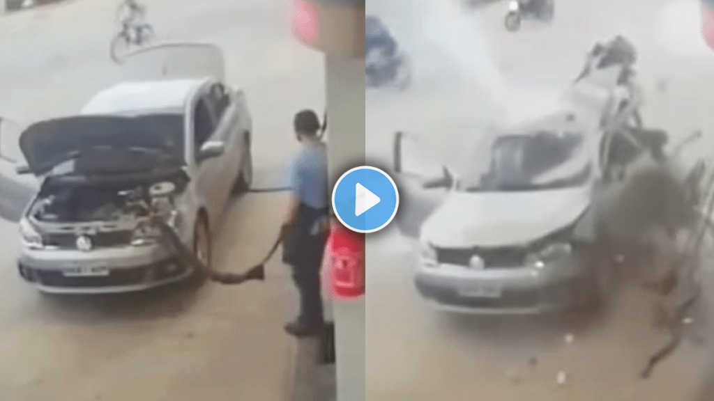 Car blast at petrol pump while filling cng viral video on social media