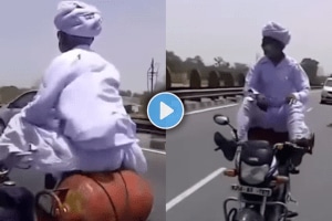 Elder man bike stunt with cylinder went viral on social media viral video