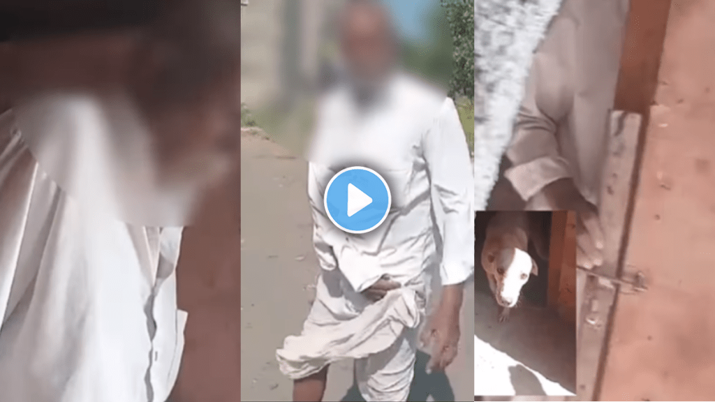 Elder man took female dog in toilet cruel video viral on social media