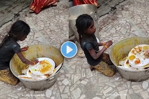 Sad video of girl eating from waste food from plates poor girl viral video on social media