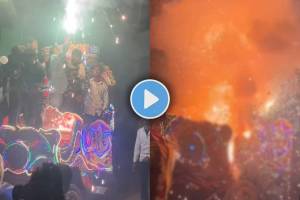 groom friends lighting sparkle guns on horse carriage in baraat video viral